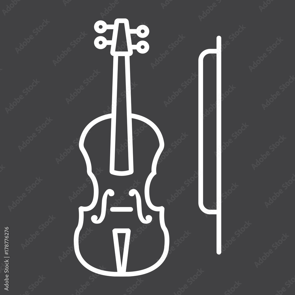 Naklejka premium Violin line icon, music and instrument, sound sign vector graphics, a linear pattern on a black background, eps 10.