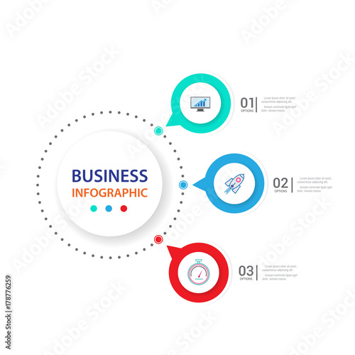 Modern infographics process  with connected , icons and text for 3 steps.
