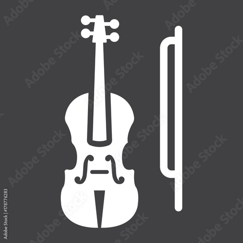 Violin glyph icon, music and instrument, sound sign vector graphics, a solid pattern on a black background, eps 10.