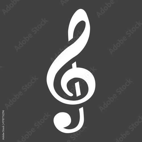 Treble Clef glyph icon  music and instrument  note sign vector graphics  a solid pattern on a black background  eps 10.