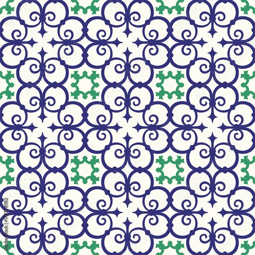 Gorgeous seamless pattern white blue Moroccan, Portuguese tiles, Azulejo, ornaments. Can be used for wallpaper, pattern fills, web page background,surface textures.