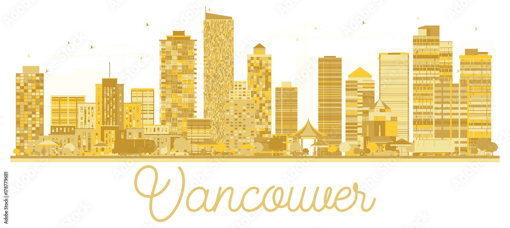 Vancouver City skyline golden silhouette.