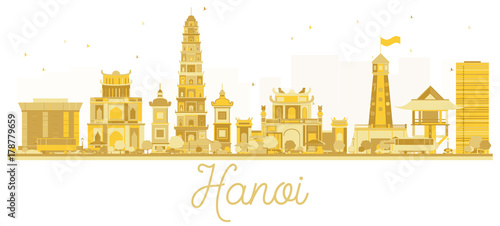 Hanoi City skyline golden silhouette.