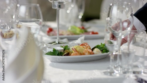 Shot of perfect food on banquet table at Meliot restaurant photo