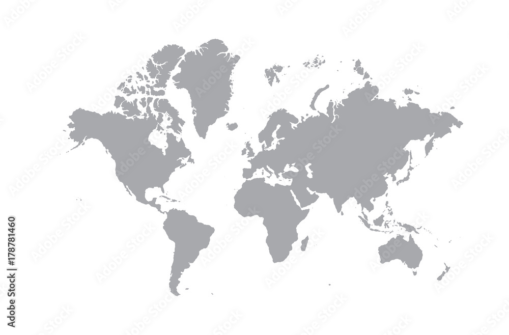Fototapeta Pusta mapa świata szary na białym tle. popularna mapa świata Wektor glob szablon na stronie internetowej, projektowanie, okładka, raporty roczne, infografiki. Płaskiej ziemi wykres Mapa świata ilustracji.