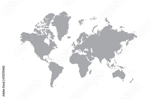 Blank Grey World map isolated on white background. popular World map Vector globe template for website, design, cover, annual reports, infographics. Flat Earth Graph World map illustration.