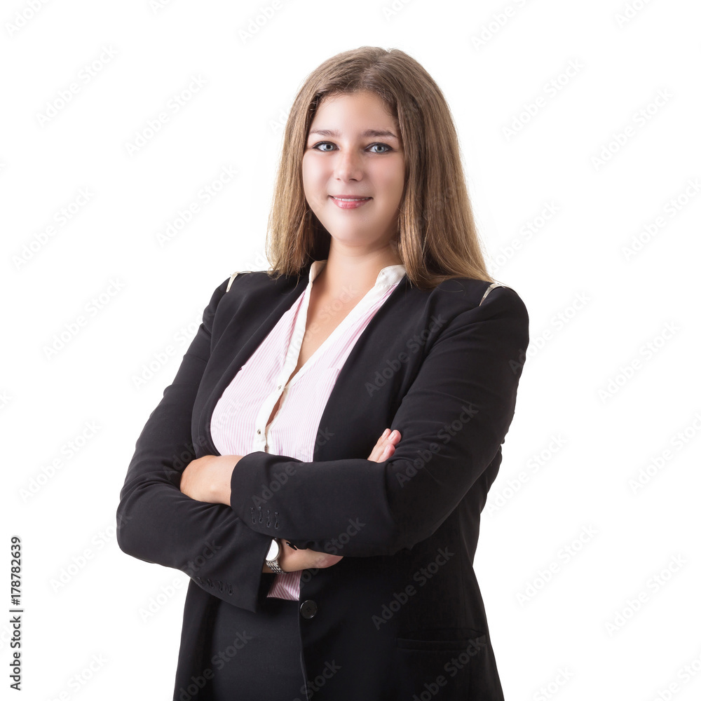 Caucasian businesswoman with black uniform isolated on white Caucasian businesswoman with black uniform isolated on white