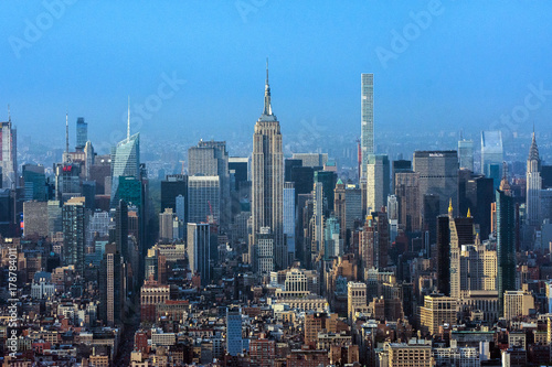 Aerial view Downtown Manhattan and Lower Manhattan New York, NYC, USA. Skyline with skyscrapers.