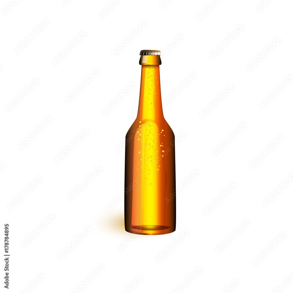 vector realistic beer glass bottle with water drops golden brown mockup closeup without lebel. Ready for your design product packaging. Isolated illustration on a white background. vector realistic beer glass bottle with water drops golden brown mockup closeup without lebel. Ready for your design product packaging. Isolated illustration on a white background.