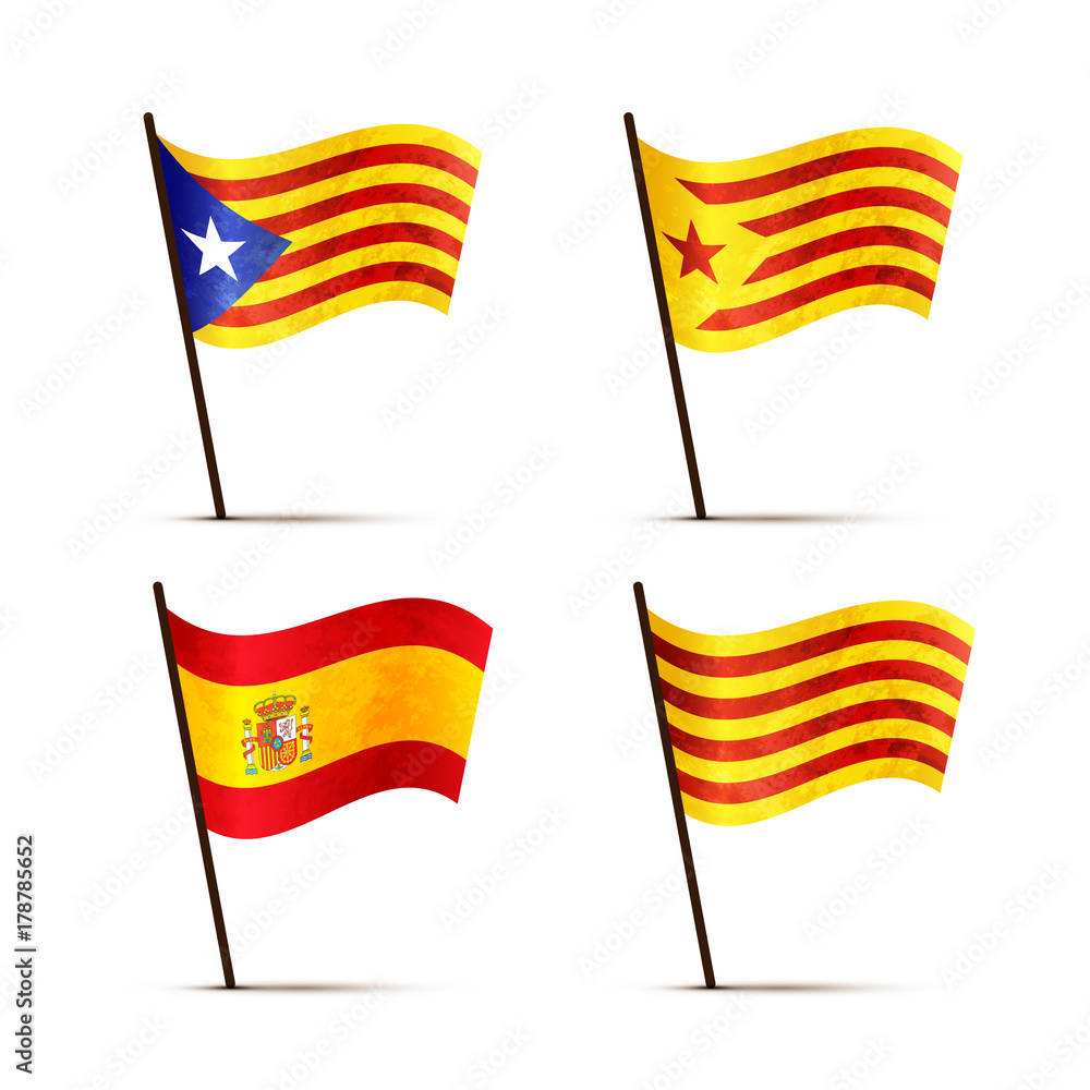 Ταπετσαρία Set of free Catalan, Senyera, Estelada blava and Spain flags on a pole with shad