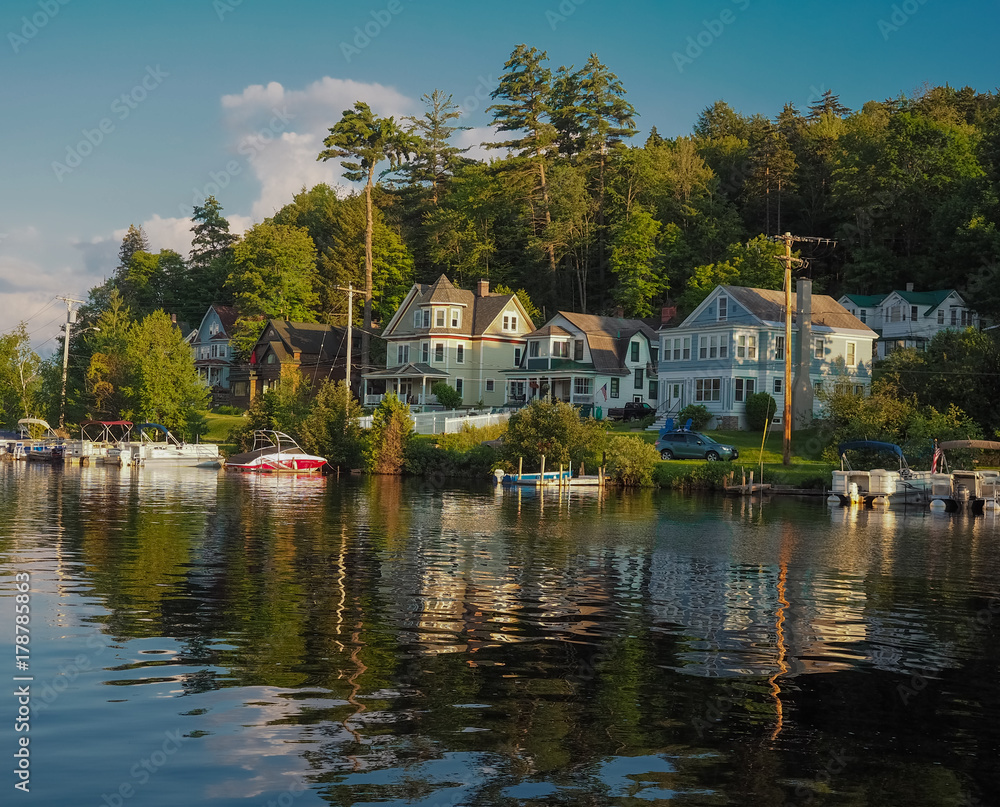 Beautiful houses situated on the shore of a beautiful lake