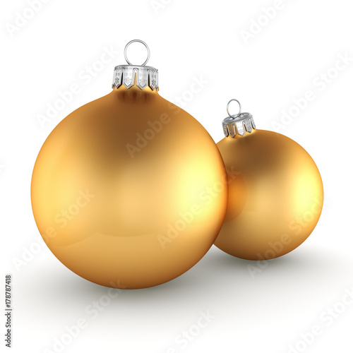 3D rendering golden Christmas balls