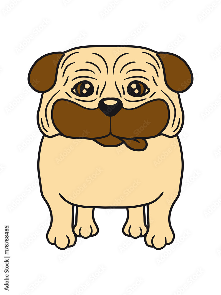 mops klein dick hund welpe süß niedlich haustier comic cartoon Stock  Illustration | Adobe Stock