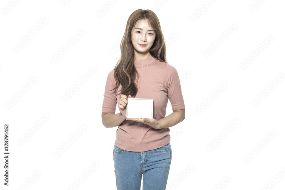 beautiful asian woman hand hold a photo frame isolated white beautiful asian woman hand hold a photo frame isolated white