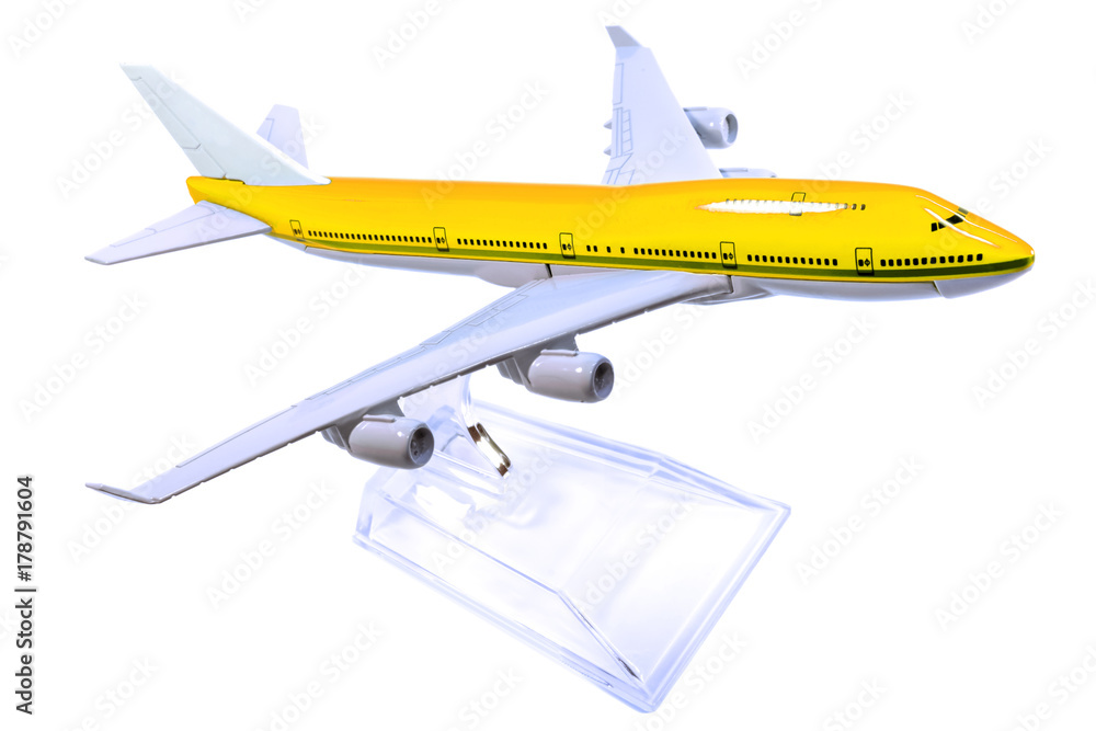 maquette avion de ligne jaune, fond blanc Photos | Adobe Stock