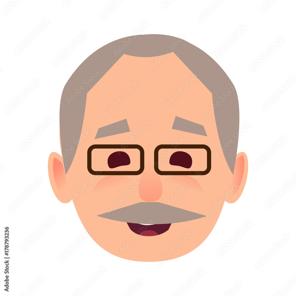Smiling Old Man in Glasses Face Flat Vector Icon Smiling Old Man in Glasses Face Flat Vector Icon