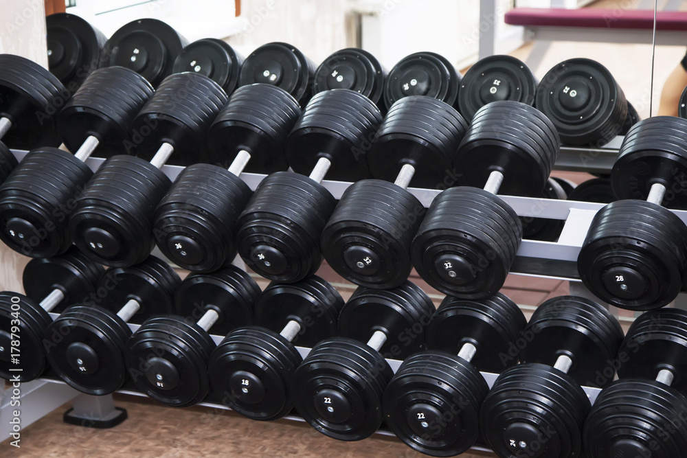 Row of Hand Barbells weight training equipment Row of Hand Barbells weight training equipment