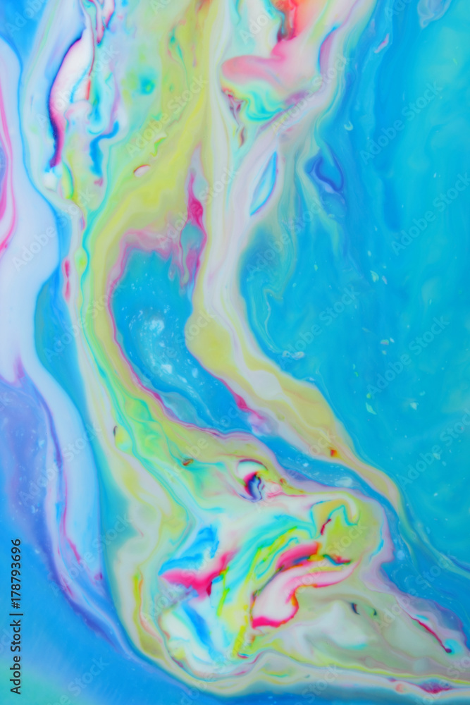 Space multicolored background, galactic pattern, abstract background with paint splashes on liquid, creative back pnean for designer, other reality