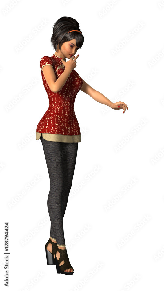 3D Rendering Modern Asian Girl on White 3D Rendering Modern Asian Girl on White