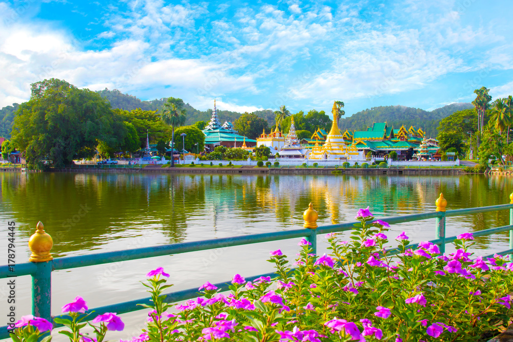 Wat Jongklang - Wat Jongkham the most favourite place for tourist in Mae hong son near Chiang mai, Thailand with blue sky