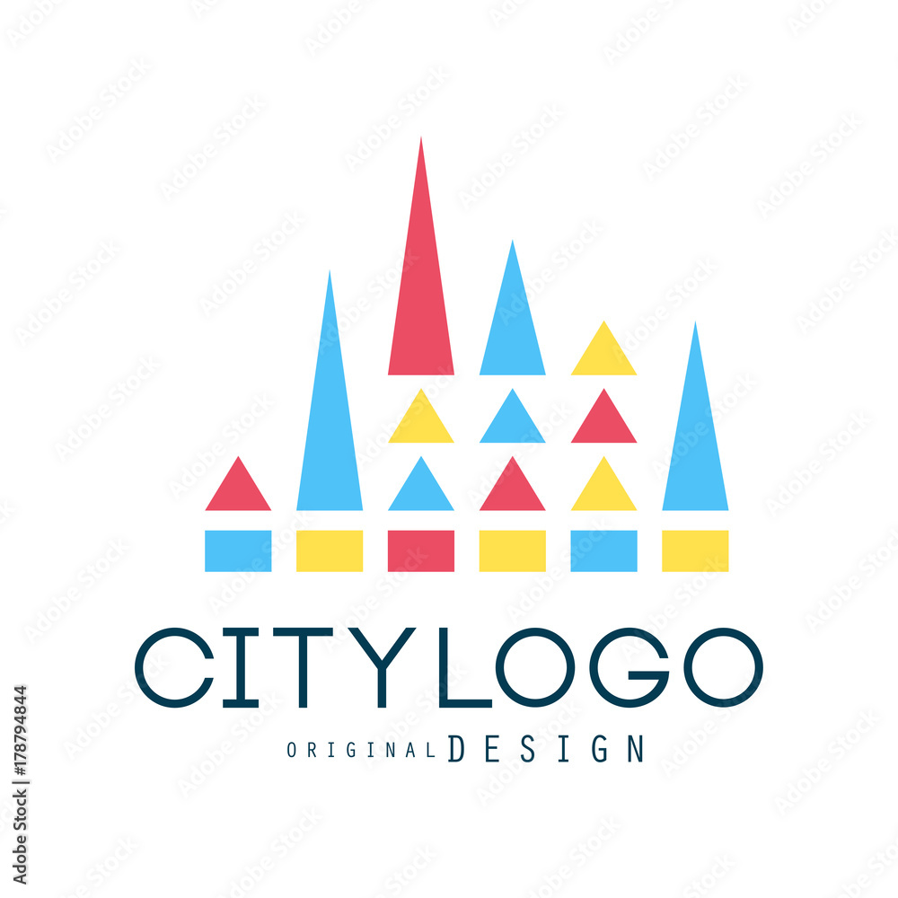 City logo design, abstract geometric element, trendy color and shape
