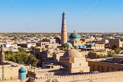 Panoramic view of Islam Khodja Minaret and mosque in Itchan Kala, the inner town of the city of Khiva - Uzbekistan photo