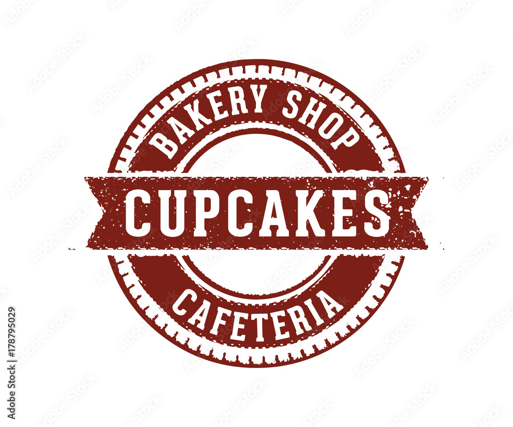 cup cake bakery shop cafeteria sign stamp label