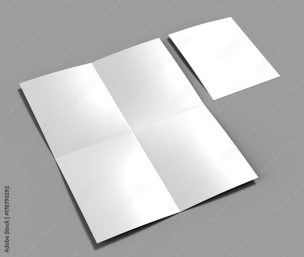 French fold a4 a5 square brochure flyer leaflet for mock up and template design. Blank white 3d render illustration. French fold a4 a5 square brochure flyer leaflet for mock up and template design. Blank white 3d render illustration.