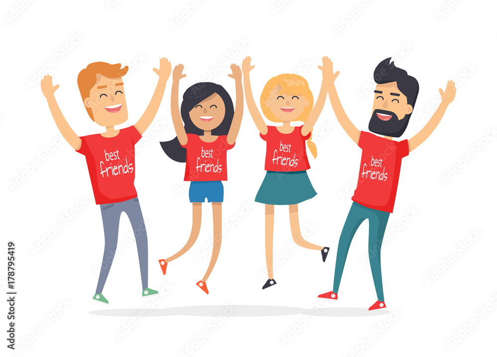 Fototapeta premium Friends Congratulating Each Other Holding Hands Up