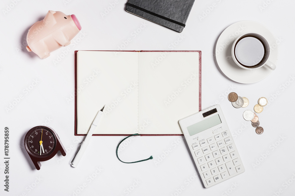 note spread with stationary on the white background. note spread with stationary on the white background.