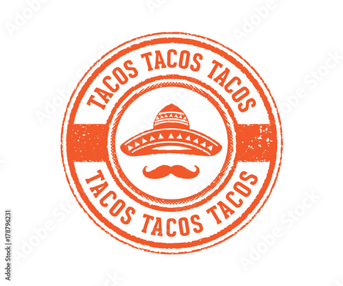tacos food sign with mexico hat