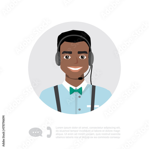 Young black african american Man With Headset Vector Character