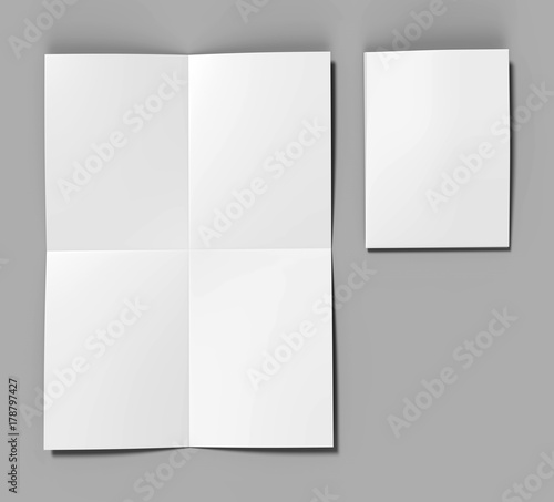 French fold a4 a5 square brochure flyer leaflet for mock up and template design. Blank white 3d render illustration.