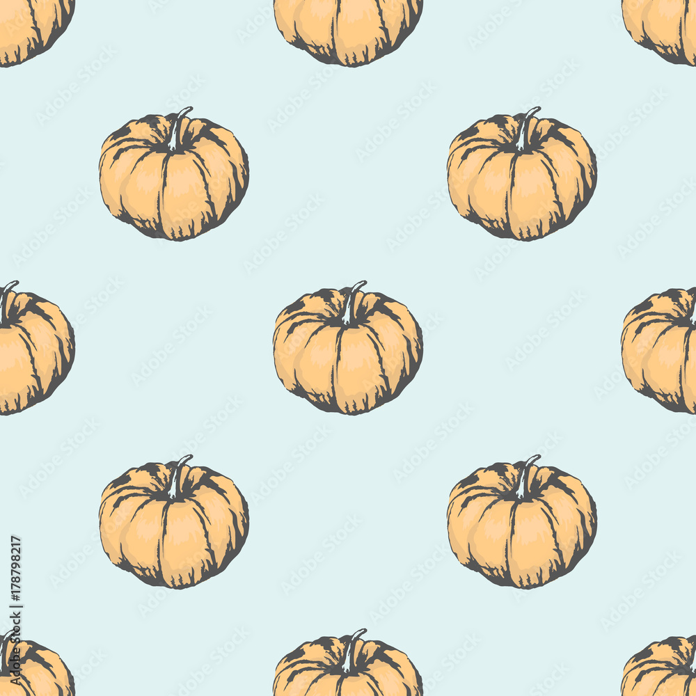 Big Ripe Pumpkin Illustration in Seamless Pattern