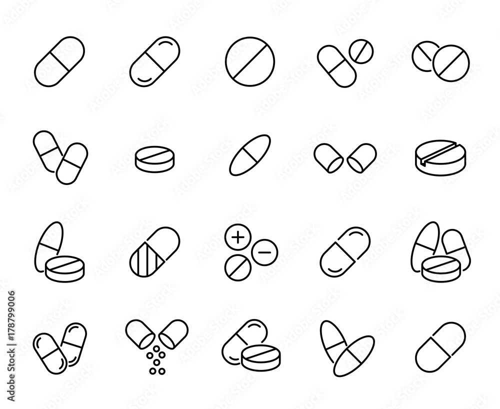 Modern outline style pills icons collection Stock Vector | Adobe Stock