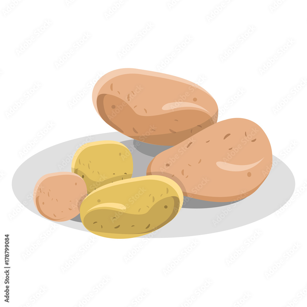 New and Pink Potatoes on White Plate Illustration New and Pink Potatoes on White Plate Illustration