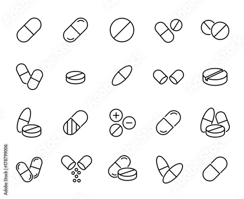 Modern outline style pills icons collection photo