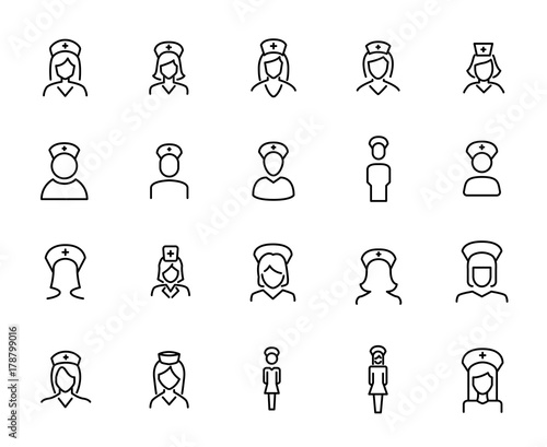 Premium set of nurse line icons.