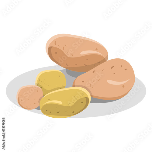 New and Pink Potatoes on White Plate Illustration