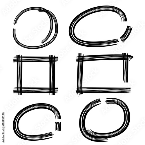 blank hand drawn rectangle and circle markers, frames