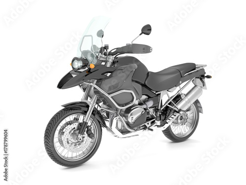 3d illustration of a black classic motorcycle isolated on white background.