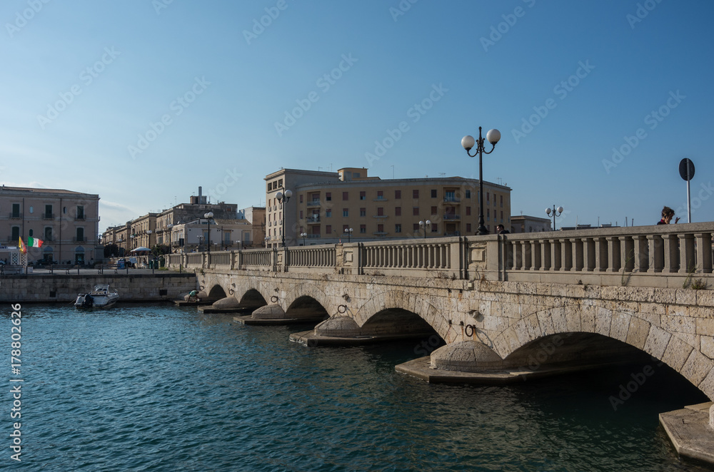 View of Umberto I bridge in Syracuse,  Sicily. Italy