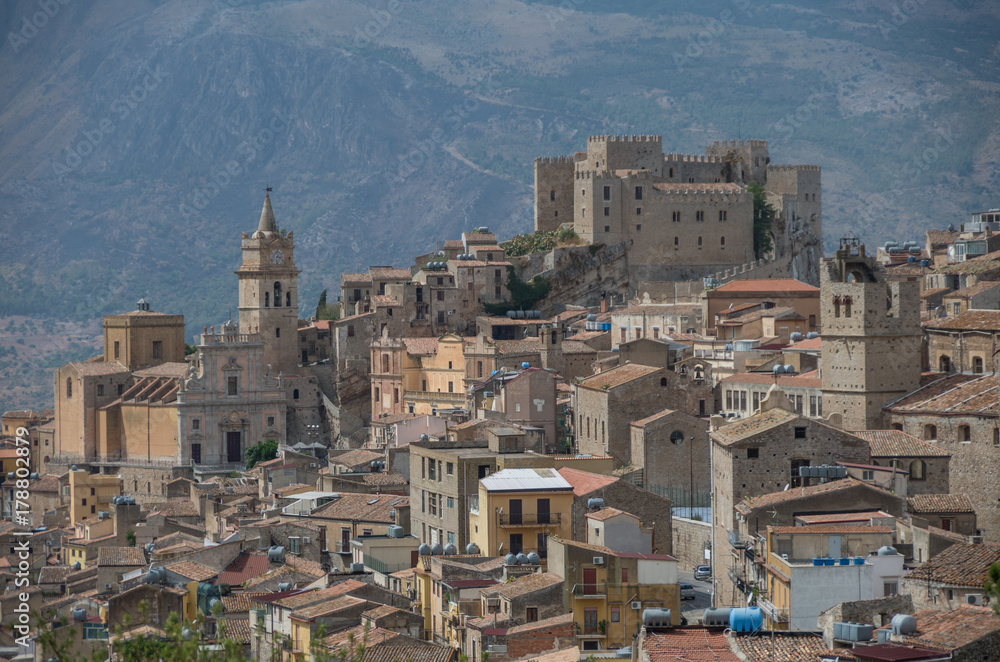 Caccamo, Sicily. Medieval italian city with the Norman Castle in Sicily mountains, Italy.