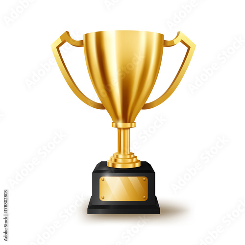 Realistic Golden Trophy with text space, Vector Illustration