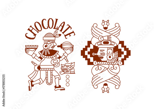 Vector illustration aztec cacao pattern for chocolate package design.