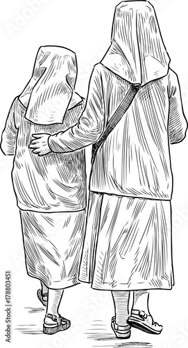 Sketch of a the nuns  going away