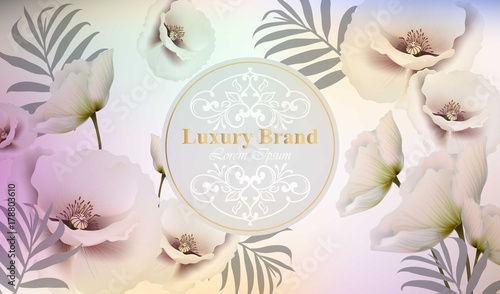 Luxury Beautiful card with poppy flowers. Vector illustrations