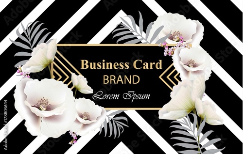 Business Luxury card Vector. Modern Abstract design with poppy flowers decor. Place for texts