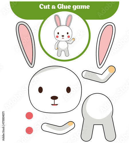 Paper game for the development of preschool children. Cut parts of the image and glue on the paper.