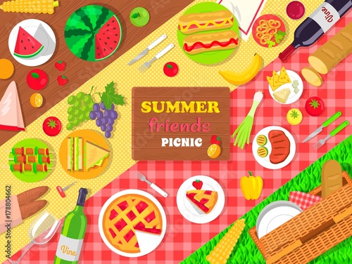 Summer Friends Picnic Poster with Delicious Food